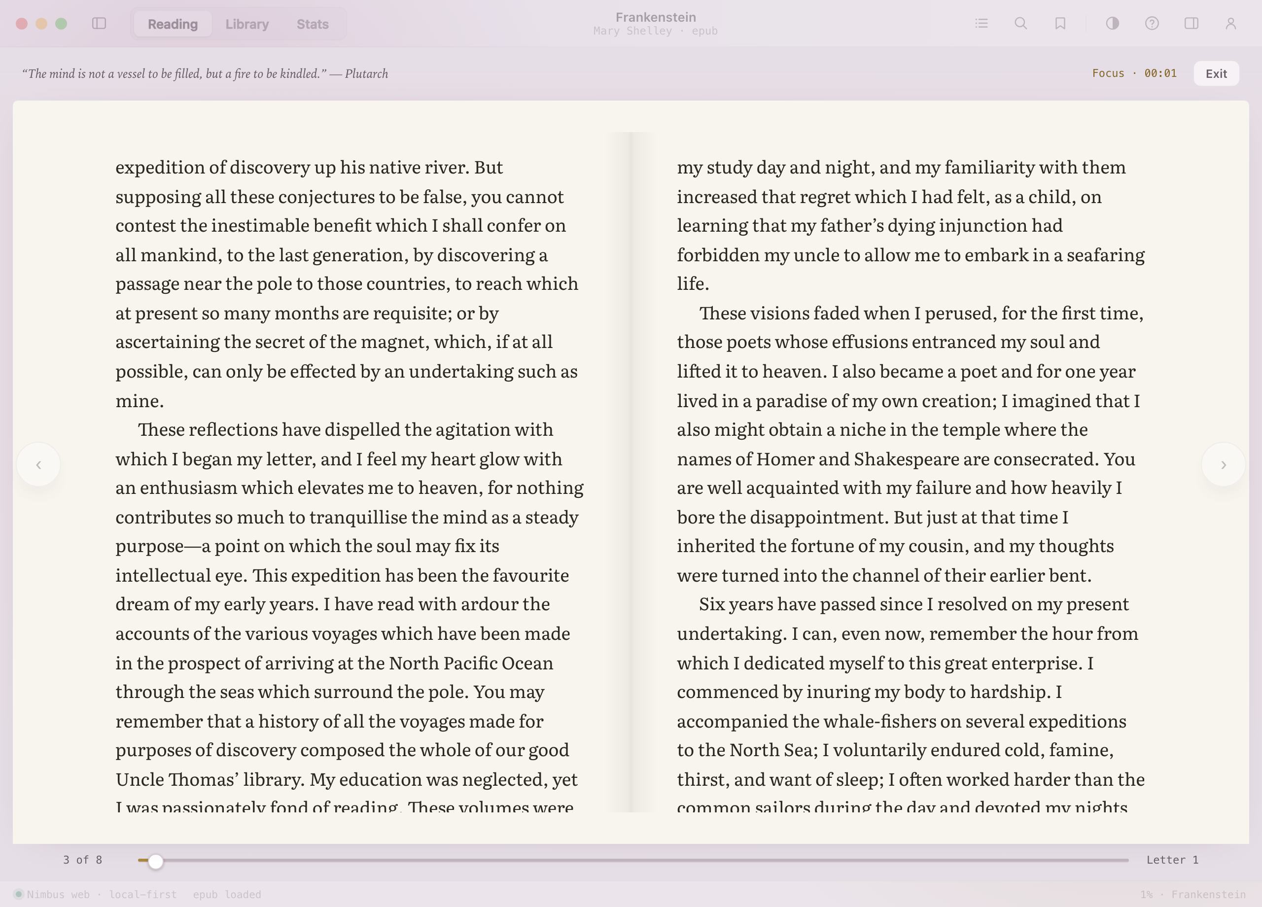 Nimbus 0.1.0 — Focus mode reading view